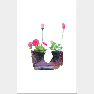 Old shoes with flowers Posters and Art